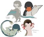 2025 ambiguous_gender amphibious_fraid anthro avian black_eyes blue_body blue_skin blue_tail blue_wings brown_body brown_scales digital_drawing_(artwork) digital_media_(artwork) dot_eyes eyes_closed feathered_arms feathered_tail feathers fin fraid_(species) glider_fraid gradient_feathers green_pawpads grey_body grey_feathers group hi_res jejejunum marine mouthless noseless orange_body orange_feathers pawpads scales simple_background simple_eyes solo tail tail_fin white_background wings