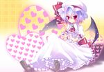  bat_wings blue_hair cicin hat heart red_eyes remilia_scarlet short_hair sitting smile solo touhou wings 