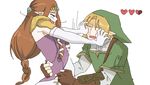  1girl bad_id bad_pixiv_id blonde_hair brown_hair elbow_gloves gloves hat heart link parody pointy_ears princess_zelda scratches scratching tears the_legend_of_zelda the_legend_of_zelda:_twilight_princess 