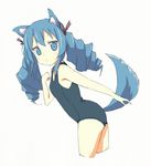  :&lt; animal_ears bad_hands bad_id bad_pixiv_id blue_eyes blue_hair cat_ears cat_tail cropped_legs drill_hair fictional_persona flat_chest keeeesuke leaning_forward long_hair one-piece_swimsuit original school_swimsuit self-portrait solo swimsuit tail twintails 