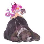  anklet bear bird chimera fire flame frills horns jewelry lace leash long_hair mary_janes mashiko_hiromi monster_girl open_mouth original panties red_eyes riding sheep shoes snake solo tail underwear 