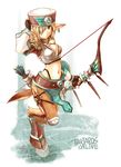  akiyama_nenehisa arrow bow_(weapon) earrings eyepatch hat jewelry monster_girl navel pointy_ears satyr solo tartaros_online weapon 