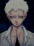  1boy absurdres adam's_apple closed_mouth collared_shirt highres hikaru_ga_shinda_natsu indou_hikaru lips looking_at_viewer male_focus max_art149 melting_eyes pocket shirt short_hair signature solo upper_body white_hair 