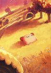  absurdres autumn autumn_leaves closed_eyes closed_mouth highres kirby kirby_(series) lying on_back outdoors scenery sleeping sunset suyasuyabi tree 