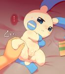  alacarte anus bedding bedding_background bodily_fluids disembodied_hand duo female generation_3_pokemon genitals hi_res human humanoid_hands leg_grab looking_at_viewer lying mammal minun nintendo nude on_back pokemon pokemon_(species) pussy sweat video_games white_body 