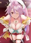  1girl atelier_(series) atelier_ryza atelier_ryza_2 azur_lane breasts cosplay grenville_(azur_lane) hat highres jewelry key_necklace large_breasts necklace one_eye_closed pink_hair reisalin_stout reisalin_stout_(cosplay) thigh_strap tonchinkan 