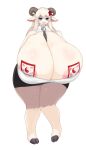  absurd_res anthro areola big_breasts bottomwear bovid breasts caprine cleavage clothed clothing female fur hi_res huge_breasts hyper hyper_breasts inake mammal necktie simple_background skirt solo thick_thighs white_background 