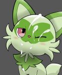  amatsukitsune ambiguous_gender blush bodily_fluids cum cum_on_face feral generation_9_pokemon genital_fluids green_body hi_res icon looking_at_viewer nintendo one_eye_closed pokemon pokemon_(species) simple_background solo sprigatito video_games 