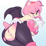  &lt;3 1:1 2020 5_fingers amberpendant amy_rose anthro anus biped breasts butt clothed clothing cosplay digital_media_(artwork) eulipotyphlan female fingers fur genitals green_eyes hair hand_on_butt hand_on_own_butt hedgehog hi_res looking_at_viewer mammal one_eye_closed pink_body pink_fur pink_hair pussy rouge_the_bat sega shaded solo sonic_the_hedgehog_(series) tan_body tan_fur torn_clothing wings wink winking_at_viewer 