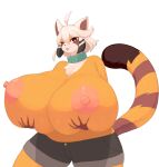  absurd_res ailurid anthro big_breasts blep breasts clothed clothing female hi_res holding_breast huge_breasts hyper hyper_breasts inake mammal one_eye_closed red_panda simple_background solo tongue tongue_out topless white_background wink 
