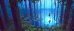  1girl absurdres forest grass hades_(series) hades_2 highres horizon lily_pad melinoe_(hades) nature outdoors reflection ripples scenery solo tree very_wide_shot wading water yingshiart 