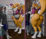 anthro appliance bandai_namco belly belly_overhang big_breasts big_butt breasts butt digimon digimon_(species) duo female fridge hi_res huge_butt huge_hips huge_thighs hungry kitchen kitchen_appliance larger_female looking_at_another male male/female navel overweight renamon searching size_difference slightly_chubby standing thick_thighs vep125 weight_difference weight_gain wide_hips ych_(character)