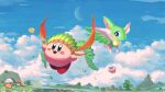  absurdres blue_sky bronto_burt bug butterfly character_request closed_eyes closed_mouth copy_ability day facepaint flying highres kirby kirby_(series) outdoors parted_lips scarfy scenery sky sleeping suyasuyabi waddle_doo warp_star 