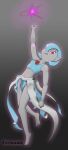  absurd_res bikini blue_hair bra clothing female ferocaniz gardevoir generation_3_pokemon grey_body grey_skin hair hi_res humanoid magic nintendo pokemon pokemon_(species) red_eyes solo sports_bra swimwear underwear video_games 