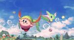  absurdres blue_sky bronto_burt bug butterfly character_request closed_eyes closed_mouth copy_ability day facepaint flying gooey_(kirby) highres kirby kirby_(series) outdoors parted_lips revision scenery sky sleeping suyasuyabi waddle_doo warp_star 