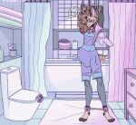 2d_animation angel_(paddle-boat) animated ankle_cuffs anthro arms_tied bathroom bladder_bulge blush blush_lines bodily_fluids bound bulge clothing costume cuff_(restraint) deer detailed_background dialogue digital_media_(artwork) english_description frame_by_frame genital_fluids halo knock-kneed locked_toilet low_res male mammal moan omorashi onomatopoeia overalls paddle-boat peeing potty_dance restraints solo sound_effects speech_bubble text time toilet urine urine_pool wetting