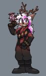  anthro antlers black_clothing breasts brown_clothing cervid clothing eyelashes female freckles hair hevinsane2 hi_res holding_object holding_weapon horn looking_at_viewer mammal markings multicolored_hair pink_eyes pink_hair pyro_(team_fortress_2) red_clothing solo team_fortress_2 two_tone_hair valve video_games weapon white_hair 