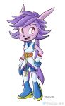  anthro blue_boots blue_clothing blue_footwear boots clothing dragon female footwear freedom_planet fur gloves hair handwear hi_res horn purple_body purple_fur purple_hair red_eyes rriesgo sash_lilac smile solo video_games 