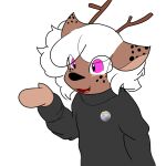  anthro antlers black_body black_clothing black_fur brown_body brown_fur cervid clothing freckles fur hair hi_res horn lgbt_pride mammal markings nonbinary_pride_colors open_mouth pink_eyes pride_colors solo unknown_artist white_hair 