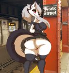  absurd_res anthro big_butt bottomwear breasts butt canid canid_demon clothed clothing demon female hellhound helluva_boss hi_res looking_at_viewer looking_back looking_back_at_viewer loona_(helluva_boss) loona_in_new_york mammal no_underwear skirt solo zp92 