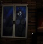 against_surface anthro aroused black_body black_fur black_hair bodily_fluids bone breasts breasts_on_glass canid canine death_stare dripping dripping_vulva dripping_wet electronics female fur hair head_tilt hi_res horror_(theme) kvnpoulsen looking_at_viewer mal0 mammal messy messy_hair monster on_glass outside saliva saliva_drip saliva_on_tongue saliva_string scp-1471-a scp_foundation skull skull_head television tilting_head tongue tongue_out white_eyes wide_hips window