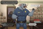  anthro bovid bovine bulge chief_bogo clothing dialogue disney eyewear glasses hi_res lovkuma male mammal police_uniform true_buffalo uniform water_buffalo zootopia 