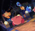  &gt;_&lt; bandana bandana_waddle_dee blue_bandana character_request closed_eyes closed_mouth crying crying_with_eyes_open fangs highres kirby kirby_(series) looking_at_another one-eyed red_eyes skin_fangs suyasuyabi tears 
