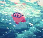  1other air_bubble blue_eyes bubble colored_skin diving_mask goggles highres holding_breath kirby kirby_(series) no_humans pink_skin rock solo squishy_(kirby) submerged suyasuyabi swimming underwater 