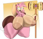  absurd_res amy_rose anthro areola big_areola big_breasts big_butt bodily_fluids breasts butt claws clothed clothing female female/female hi_res huge_breasts huge_butt hyper hyper_breasts hyper_butt narrowed_eyes partially_clothed sega sharp_claws simple_background solo sonic_the_hedgehog_(series) sweat thick_thighs timewastedo weapon wide_hips 