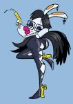 2017 3_fingers anthro bayonetta bayonetta_(series) beapeabear bent_leg big_butt black_cape black_clothing black_eyes black_hair black_skinsuit blue_background blue_eyelids blue_sclera butt cape cel_shading closed_smile clothed clothed_female clothing colored crossover digital_drawing_(artwork) digital_media_(artwork) ear_piercing english_description eyelashes eyeshadow eyewear female female_anthro fingers full-length_portrait fur glasses gun hair half-closed_eyes hand_behind_head holding_gun holding_object holding_ranged_weapon holding_weapon lagomorph light lighting lips long_ears long_legs makeup mammal markings mole_(marking) mouth_closed narrowed_eyes piercing pink_lips platinumgames portrait pose purple_eyeshadow rabbid rabbid_bayonetta ranged_weapon raving_rabbids rayman_(series) rectangular_glasses seductive shaded short_hair simple_background skinsuit smile solo tan_inner_ear thick_lips tight_clothing ubisoft weapon white_body white_fur