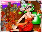  alternate_breast_size_(larger) autumn_leaves blush breast_press breasts earrings gem green_gemstone jewelry leaf marie_(splatoon) oc_x_canon original sideboob splatoon_(series) themightyemerald 