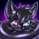 1:1 2025 abstract_background ambiguous_gender anthro august_(meowmcmeow) blue_latex bodysuit clothed clothing collar digital_media_(artwork) domestic_cat eyewear felid feline felis gimp gimp_mask glasses glistening gradient_background icon inflatable_collar katsuke latex male_(lore) mammal mask pink_eyes purple_background simple_background skinsuit solo tight_clothing whiskers zipper zipper_mouth