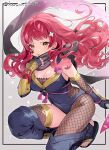  1girl absurdres arm_guards asymmetrical_legwear black_scarf bodystocking breasts cleavage covered_navel facial_mark fire_emblem fire_emblem_engage fire_emblem_heroes fishnet_bodystocking fishnet_thighhighs fishnets hair_ornament haru_(nakajou-28) highres japanese_clothes large_breasts long_hair ninja official_alternate_costume open_mouth red_eyes red_hair sandals scarf scarf_pull shuriken shuriken_hair_ornament single_thighhigh solo star_(symbol) star_facial_mark star_hair_ornament teeth thighhighs thighs weapon yunaka_(fire_emblem) yunaka_(stealthy_imitator)_(fire_emblem) 