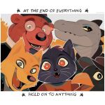  2girls 3boys absurdres angus_delaney animal_ears artist_name bea_santello beak bear_boy bear_ears bird_boy bleydhdu brown_hat cat_ears cat_girl cigarette crocodile_girl english_commentary english_text fangs fedora fox_boy fox_ears furry furry_female furry_male germ_warfare gregg_lee hat highres mae_borowski multiple_boys multiple_girls night_in_the_woods open_mouth round_eyewear smile smoke upper_body whiskers 