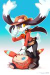  2022 2:3 5_fingers ancesra bandanna black_bottomwear black_clothing black_pants boots bottomwear clothing cosplay domestic_cat felid feline felis fingers floppy_ears footwear gradient_background guntz hat headgear headwear hi_res hybrid kerchief klonoa klonoa_(series) lagomorph lasso leporid male mammal pants rabbit red_clothing red_topwear rope simple_background smile solo topwear video_games 