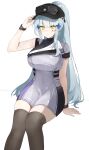  1girl 808_0 absurdres blue_hair breasts girls&#039;_frontline girls&#039;_frontline_2:_exilium green_eyes highres hk416_(girls&#039;_frontline) klukai_(girls&#039;_frontline_2) long_hair official_alternate_costume simple_background solo tattoo teardrop teardrop_facial_mark teardrop_tattoo very_long_hair white_background 