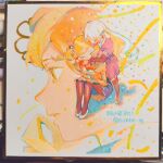  2girls absurdres arms_around_neck black_pantyhose black_sleeves blonde_hair blue_bow blue_skirt bow bowtie brown_shirt brown_sleeves chinese_text close-up closed_eyes collar collared_dress colored_eyelashes commentary confetti dress drill_hair eyelashes frilled_dress frills from_above full_body hair_bow hair_ornament hairpin hands_on_own_knees high_heels highres hug hug_from_behind juliet_sleeves knees_up layered_sleeves long_hair long_sleeves mahou_shoujo_madoka_magica mahou_shoujo_madoka_magica:_hangyaku_no_monogatari medium_dress miniskirt mitakihara_school_uniform momoe_nagisa multiple_girls multiple_views pantyhose parted_lips photo_(medium) pleated_skirt projected_inset puffy_short_sleeves puffy_sleeves pumps purple_dress purple_sleeves red_bow red_bowtie ribbon riko-m sailor_dress school_uniform shadow shikishi shirt shoes short_over_long_sleeves short_sleeves sitting skirt symbol-only_commentary tomoe_mami traditional_media twin_drills twitter_username two_side_up very_long_hair wavy_hair white_collar white_hair white_shoes yellow_eyes yellow_ribbon 