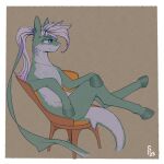 2025 chair digital_media_(artwork) ear_piercing equid equine fan_character female feral fish furniture hair hasbro hi_res horse hybrid mammal marine my_little_pony piercing pony ponytail shark simple_background sitting solo stray_prey tail white_hair