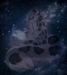 5_fingers ambiguous_gender anthro biped duo eyes_closed felid fingers fur handpaw hi_res magenta7 male mammal nude nude_anthro nude_male pantherine paws sitting smile snow_leopard spots star tail wings