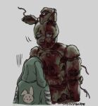 2025 animatronic anthro artist_name bent_ear blood blood_on_chest blood_on_face bodily_fluids clothed clothed_female clothed_human clothing colored crossover damaged dead_by_daylight digital_drawing_(artwork) digital_media_(artwork) duo english_description female female_human feng_min five_nights_at_freddy&#039;s five_nights_at_freddy&#039;s_3 green_clothing green_hoodie green_topwear grey_background grey_eyes grey_nose hi_res hoodie human hybrid lagomorph larger_anthro larger_male leporid lidded_eyes light lighting long_ears looking_at_another machine male male_anthro mammal no_eyebrows pupils rabbit robot sad scottgames shaded simple_background size_difference smaller_female smaller_human spookyshape springtrap_(fnaf) standing straight_arm teeth text topwear torn_ear white_pupils wire