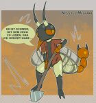 antennae_(anatomy) anthro arthropod arthropod_abdomen cerci_(anatomy) dialogue exoskeleton german_text hi_res insect insect_wings lizardfungus looking_at_viewer male scorpionfly shovel solo speech_bubble text tools translation_request wings