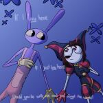 4_fingers absurd_res anthro duo eye_contact female field fingers flower glitch_productions hand_on_hand hi_res humanoid jax_(tadc) lagomorph leporid looking_at_another lying lyrics male mammal mouthless on_back plant pomni_(tadc) rabbit screaming_alice smile text the_amazing_digital_circus