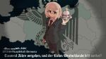  1girl albert_speer black_necktie black_pants black_suit blonde_hair collared_shirt dress_pants dress_shoes europe formal_clothes genderswap genderswap_(mtf) german_text gun hair_ornament handgun hearts_of_iron holding holding_building holding_gun holding_weapon luger_p08 map mensaun109 nazi necktie pants red_eyes reichsadler shirt short_hair solo suit swastika weapon 