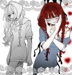  2girls alternate_costume blush braid china_dress chinese_clothes dress floral_print highres hong_meiling hood long_hair multiple_girls original red_hair short_sleeves twin_braids wayon154 