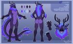 2025 absurd_res anthro antlers arm_tuft artist_name athletic athletic_male big_butt black_nose blue_body blue_eyebrows blue_eyes blue_fur blue_hair butt cheek_tuft chest_tuft claws colored deer digital_drawing_(artwork) digital_media_(artwork) double_ears dragon elbow_tuft english_text eyebrows facial_tuft featureless_crotch feet fluffy fluffy_tail fur furrypotato gradient_hair hair hands_on_hips hands_out hi_res horn humanoid_feet humanoid_hands jasper_(ariadeepwaters) looking_at_viewer male mammal mane model_sheet mythological_creature mythological_scalie mythology new_world_deer open_mouth pawpads plantigrade plantigrade_pawpads pupils purple_body purple_butt purple_fur purple_tongue reindeer scalie signature slim slit_pupils smile solo standing stripes tail tail_tuft teeth text toes tongue tuft watermark white_sclera