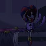 4_fingers absurd_res anthro bed caressing_head comforting duo female fingers furniture glitch_productions grabbing_sheets hi_res humanoid jax_(tadc) lagomorph leporid looking_aside looking_at_another lying lying_on_bed male mammal on_back on_bed pomni_(tadc) rabbit sad screaming_alice sitting sitting_on_bed the_amazing_digital_circus twitching