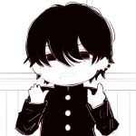  1boy chainsaw_man chibi chibi_only deer60868637 ear_piercing fourth_east_high_school_uniform gakuran greyscale looking_at_viewer male_focus mole mole_under_mouth monochrome piercing school_uniform solo yoshida_hirofumi 