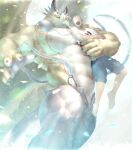  1393_noam abs anthro bottomwear clothing dragon duo embrace hi_res horn hug human lifewonders male male/male mammal muscular muscular_anthro muscular_male ophion pants pecs shirtless suspenders tokyo_afterschool_summoners video_games wings 