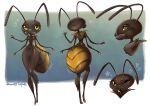  &lt;3 ant antennae_(anatomy) anthro arthropod breasts dinamitecupcake female hymenopteran insect looking_at_viewer multi_arm multi_limb non-mammal_breasts one_eye_closed rear_view wink yellow_eyes 