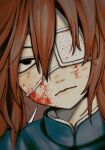  1boy absurdres blood blood_on_face brown_eyes brown_hair eyepatch gakuran head_tilt highres looking_at_viewer male_focus medical_eyepatch otori_0 portrait randal&#039;s_friends randal_ivory school_uniform short_hair solo 